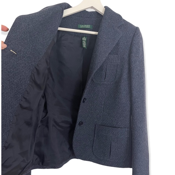 SOLD! Lauren Ralph Lauren Blue Wool Button Up Blazer Jacket Size 8 - Picture 11 of 13